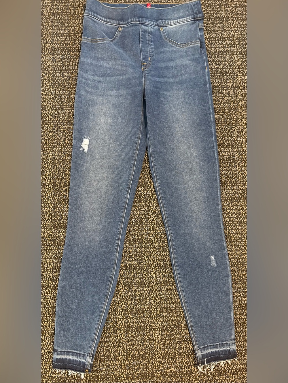 SPANX Light Blue Skinny Jeans with Subtle Distress